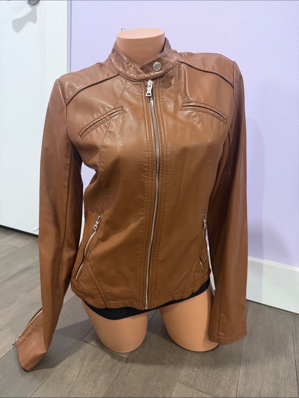 Guess Women's Tan Leather Moto Jacket